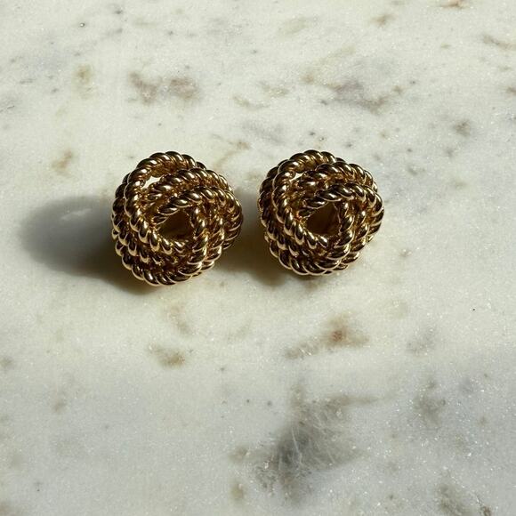 Vintage Givenchy Paris New York Gold-Tone Rope Knot Clip-On Earrings - Picture 3 of 8